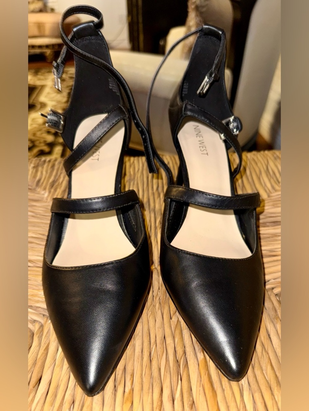 Pre-Loved Nine West Black Pointed-Toe Strappy Ankle Pumps